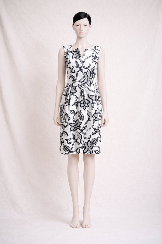 Authentic Guy Laroche Dress in Black and White Floral Printed Cotton