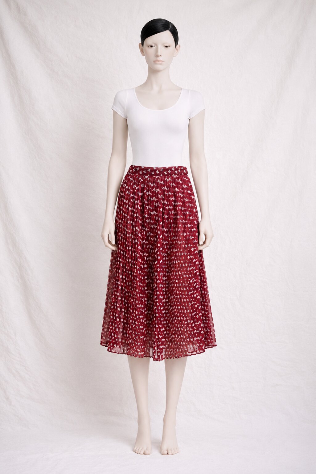 Jupe Midi Plissée Imprimée Bordeaux Vintage Lolita Lempicka Paris