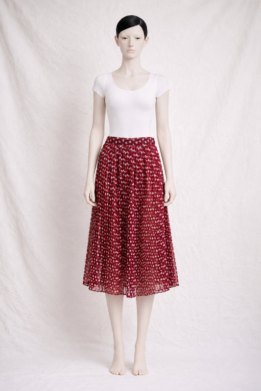 Midi Pleated Skirt Printed Bordeaux Vintage Lolita Lempicka Paris