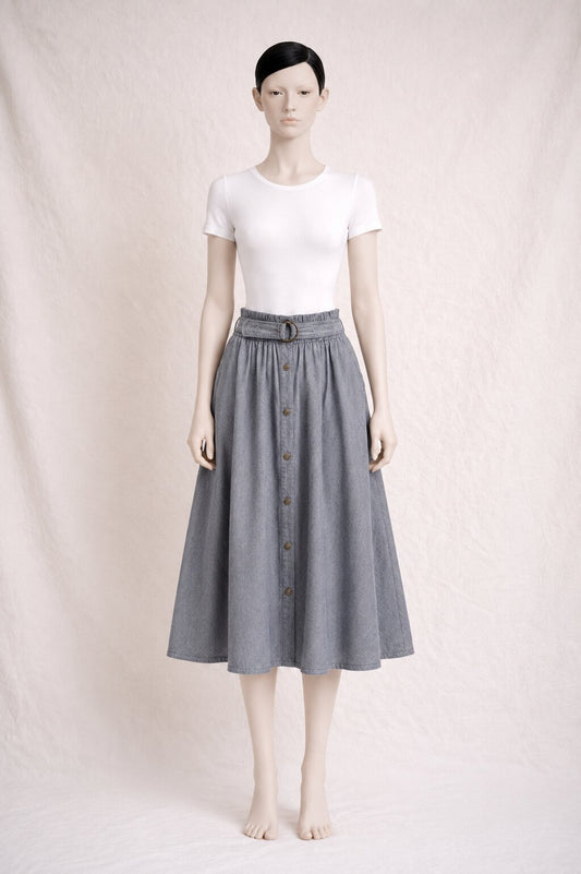 Authentic Vintage Kenzo Denim Skirt in Light Grey