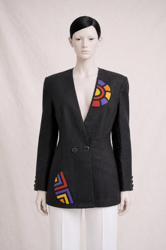 Vintage Louis Féraud long black linen blazer set