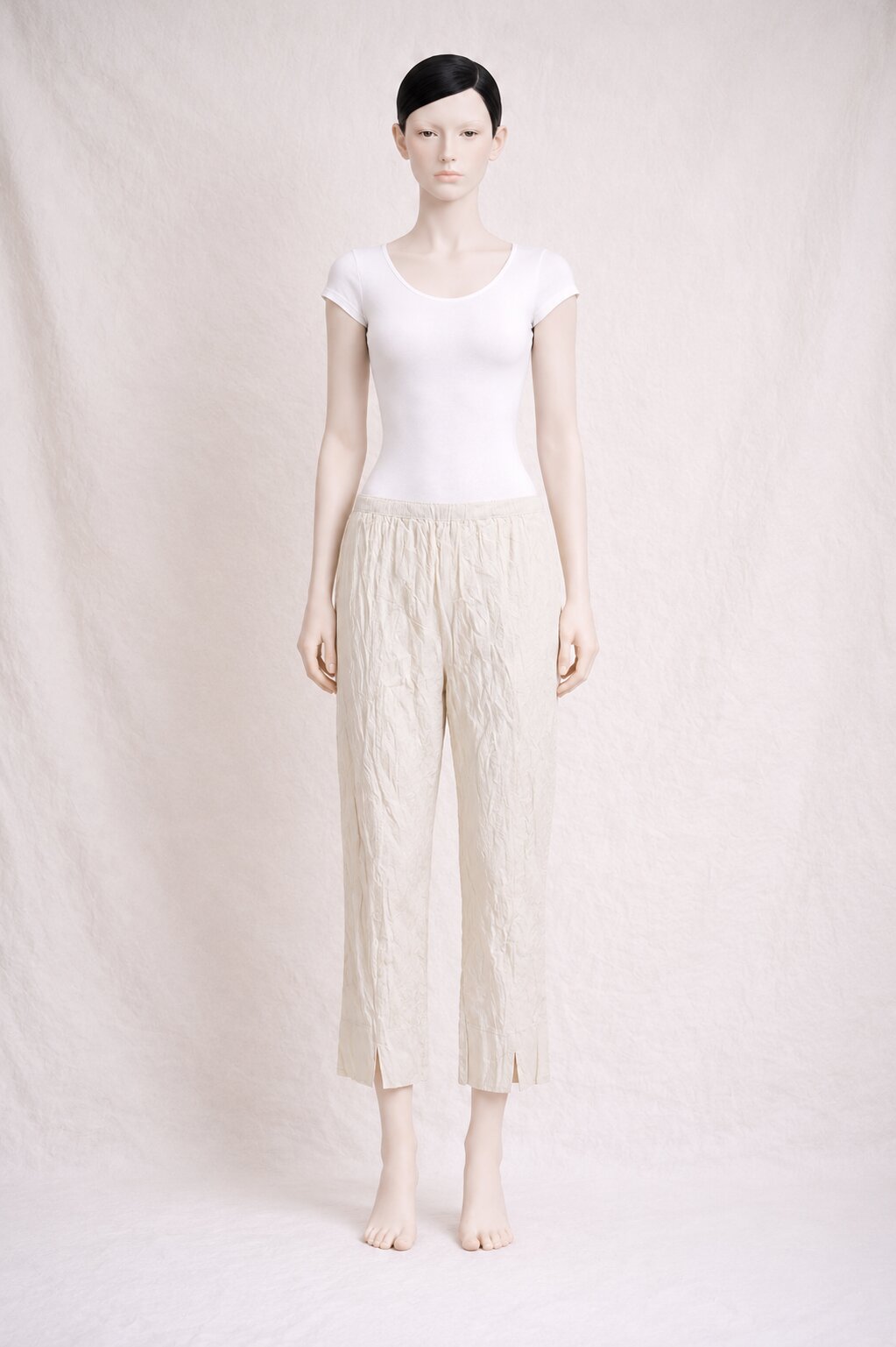 Pantalon Paule Ka en Tissu Plissé Écru