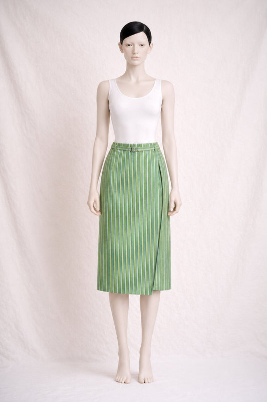 Kenzo Jungle striped wrap skirt in cotton and linen green
