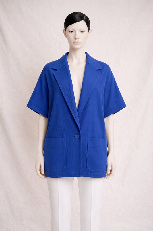 Authentic Vintage Yves Saint Laurent Variation Cobalt Blue Textured Cotton Jacket Plus Size