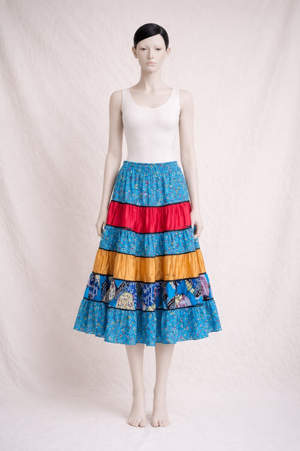 Authentic Blue Patchwork Long Skirt Chacok Paris Vintage