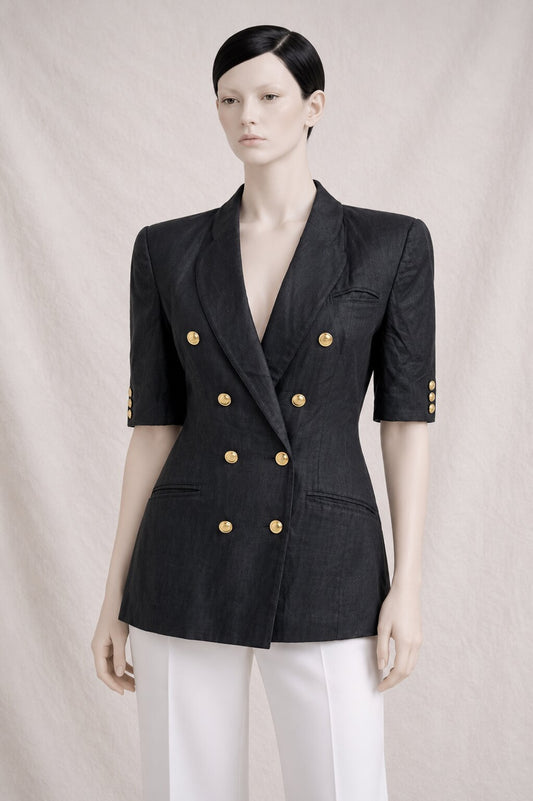 Authentic Vintage Black Linen Blazer Louis Féraud