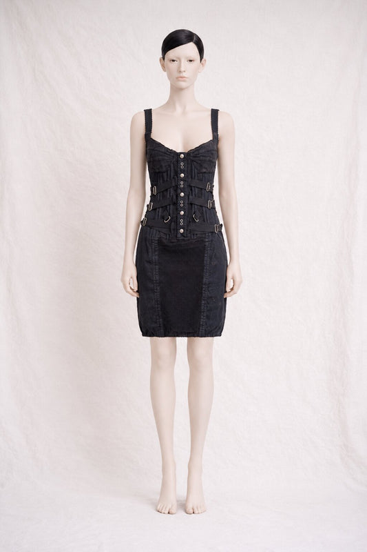 Authentic Vintage Dolce & Gabbana Black Denim Corset Style Dress