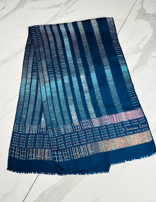 Vintage Blue and Beige Silk Scarf Christian Dior Authentic