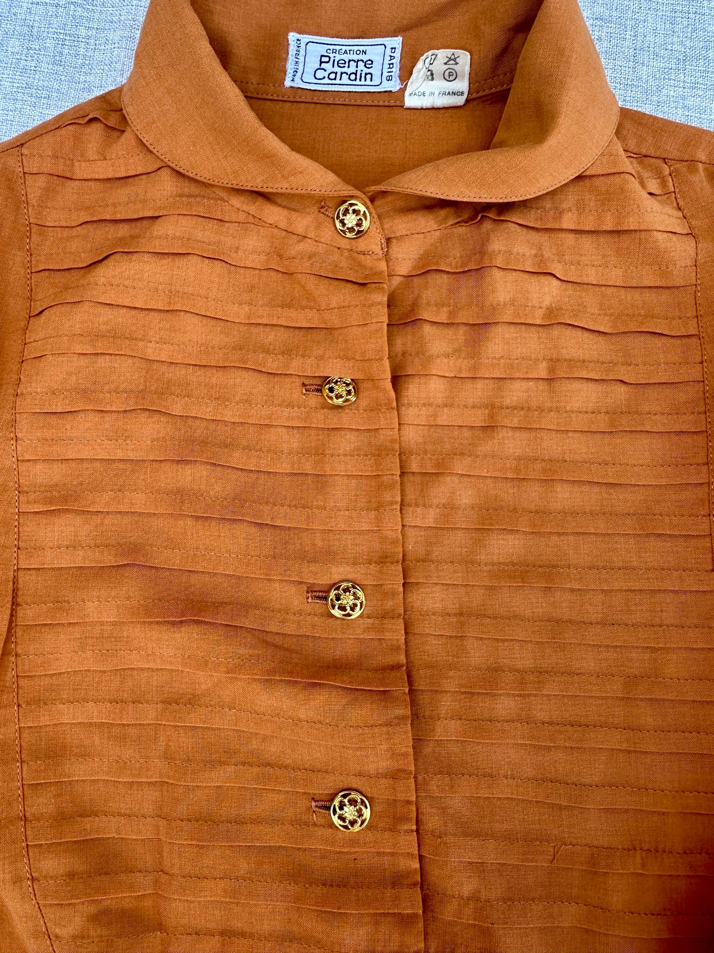 Blouse en coton léger terracotta Pierre Cardin Paris vintage authentique neuve