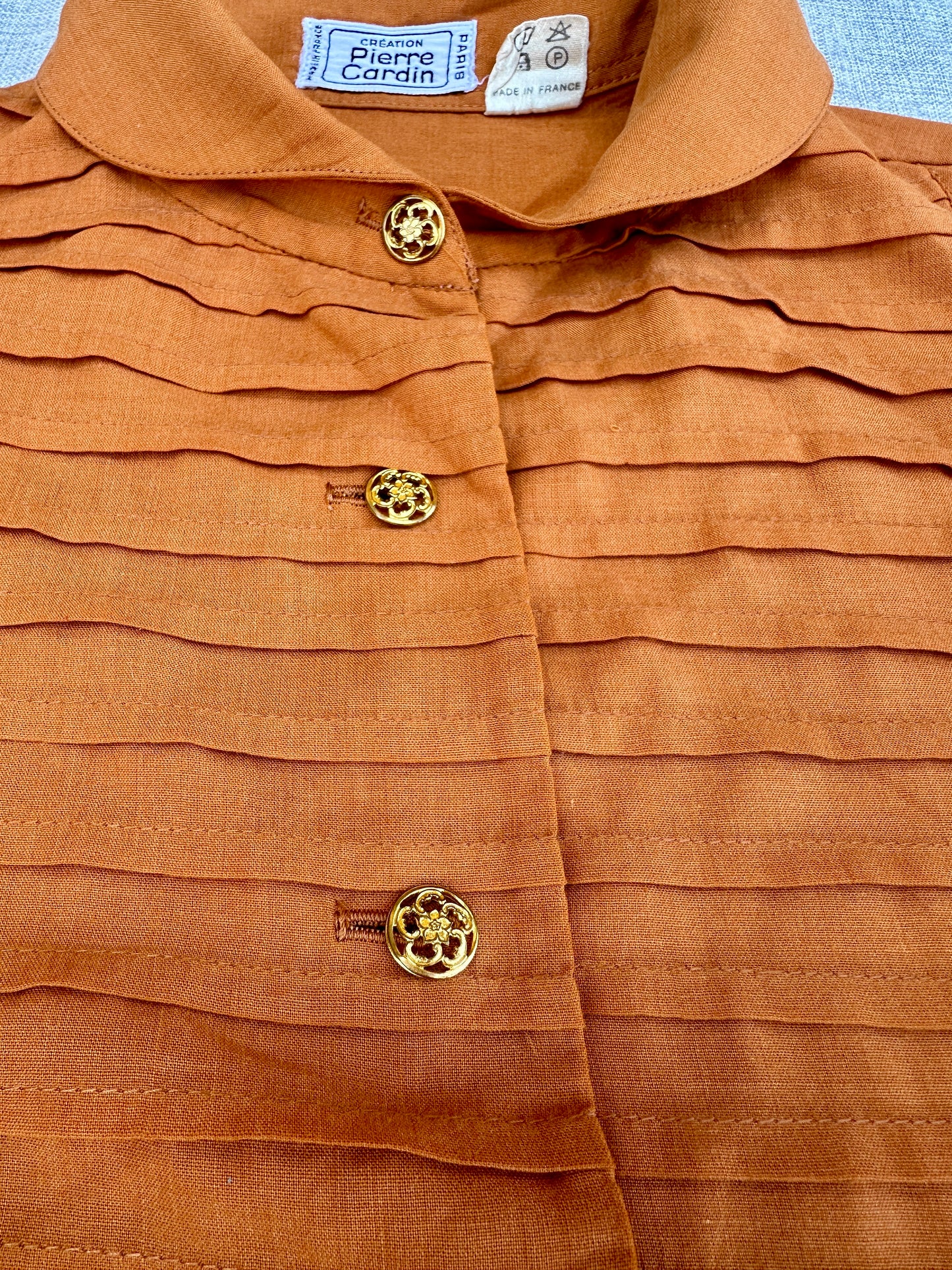 Blouse en coton léger terracotta Pierre Cardin Paris vintage authentique neuve