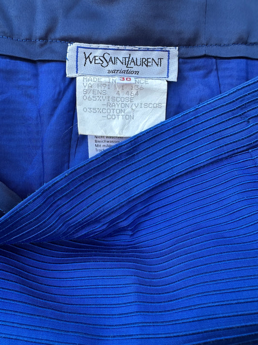 Yves Saint Laurent Vintage Textured Electric Blue Pencil Skirt Authentic