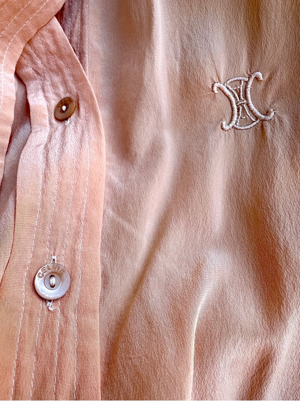 Authentic Céline Paris vintage silk blouse in apricot