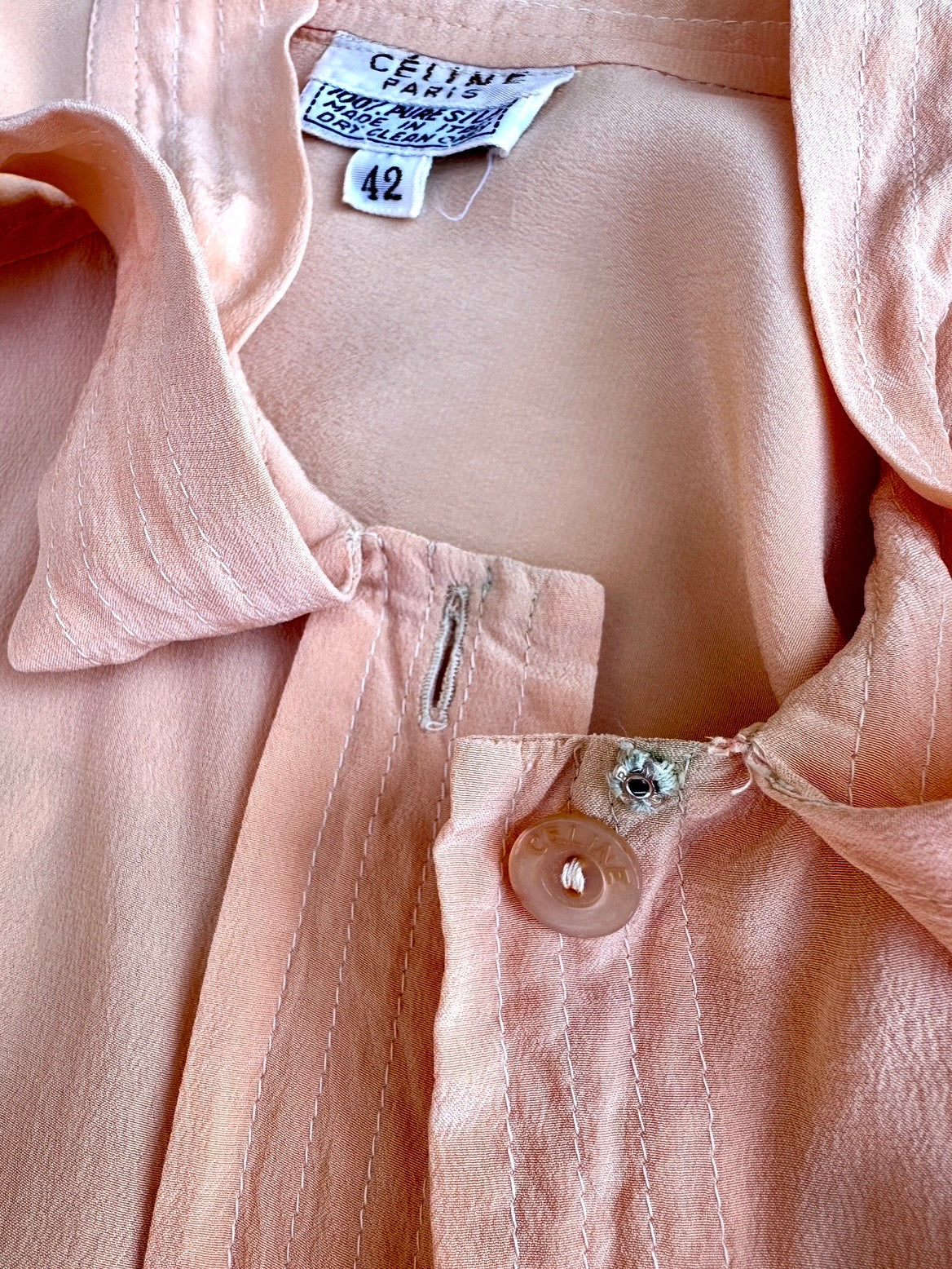 Authentic Céline Paris vintage silk blouse in apricot
