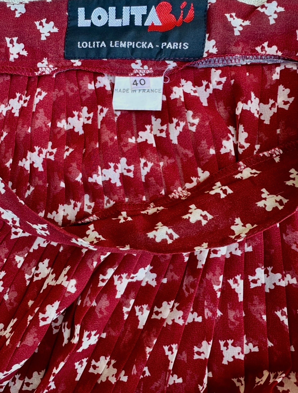 Jupe Midi Plissée Imprimée Bordeaux Vintage Lolita Lempicka Paris