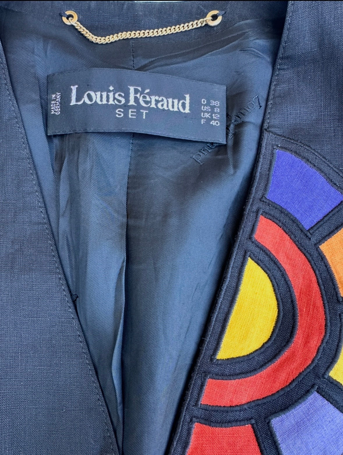 Vintage Louis Féraud long black linen blazer set