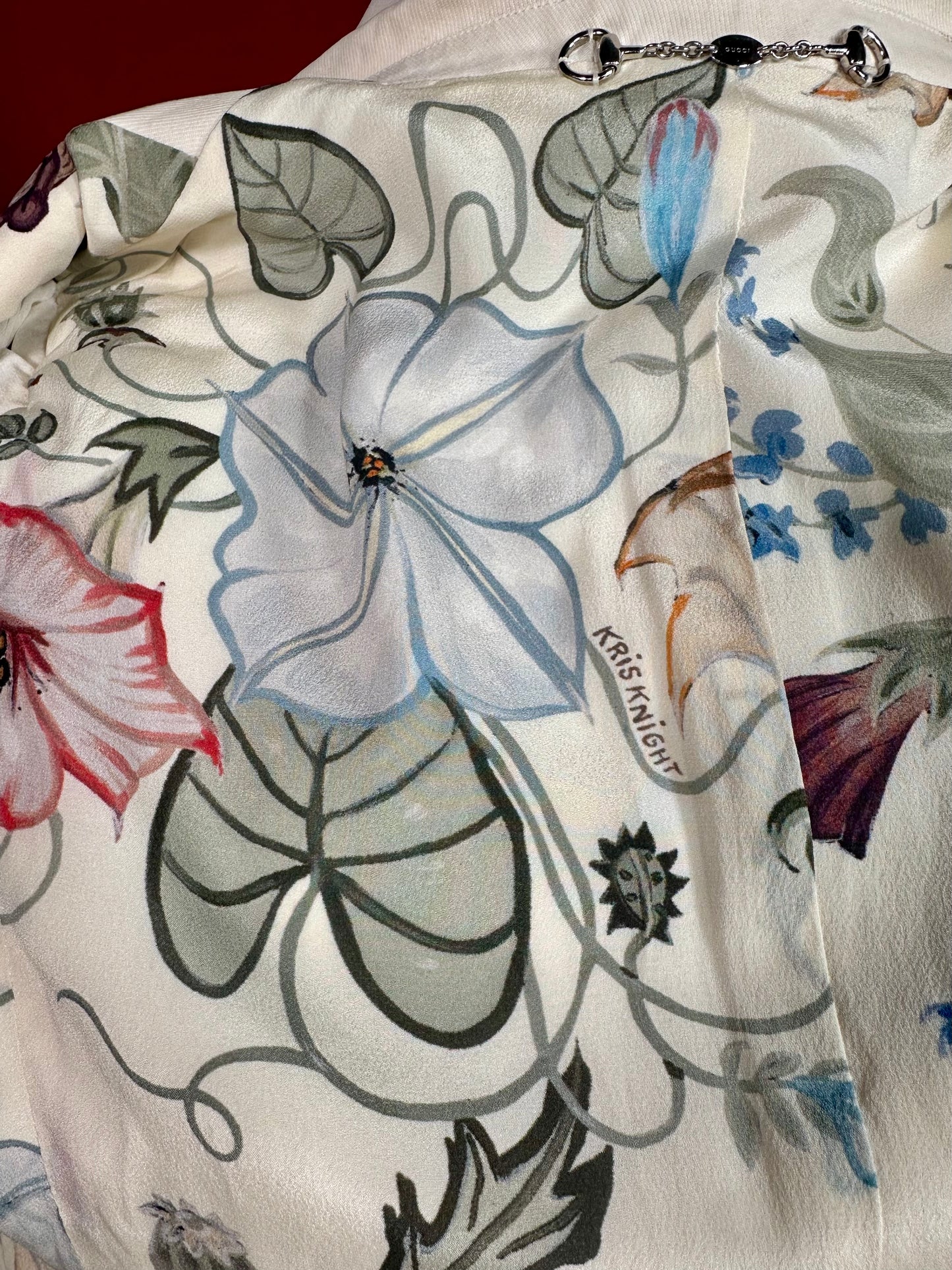 Blazer authentique Gucci en coton écru avec doublure florale en soie