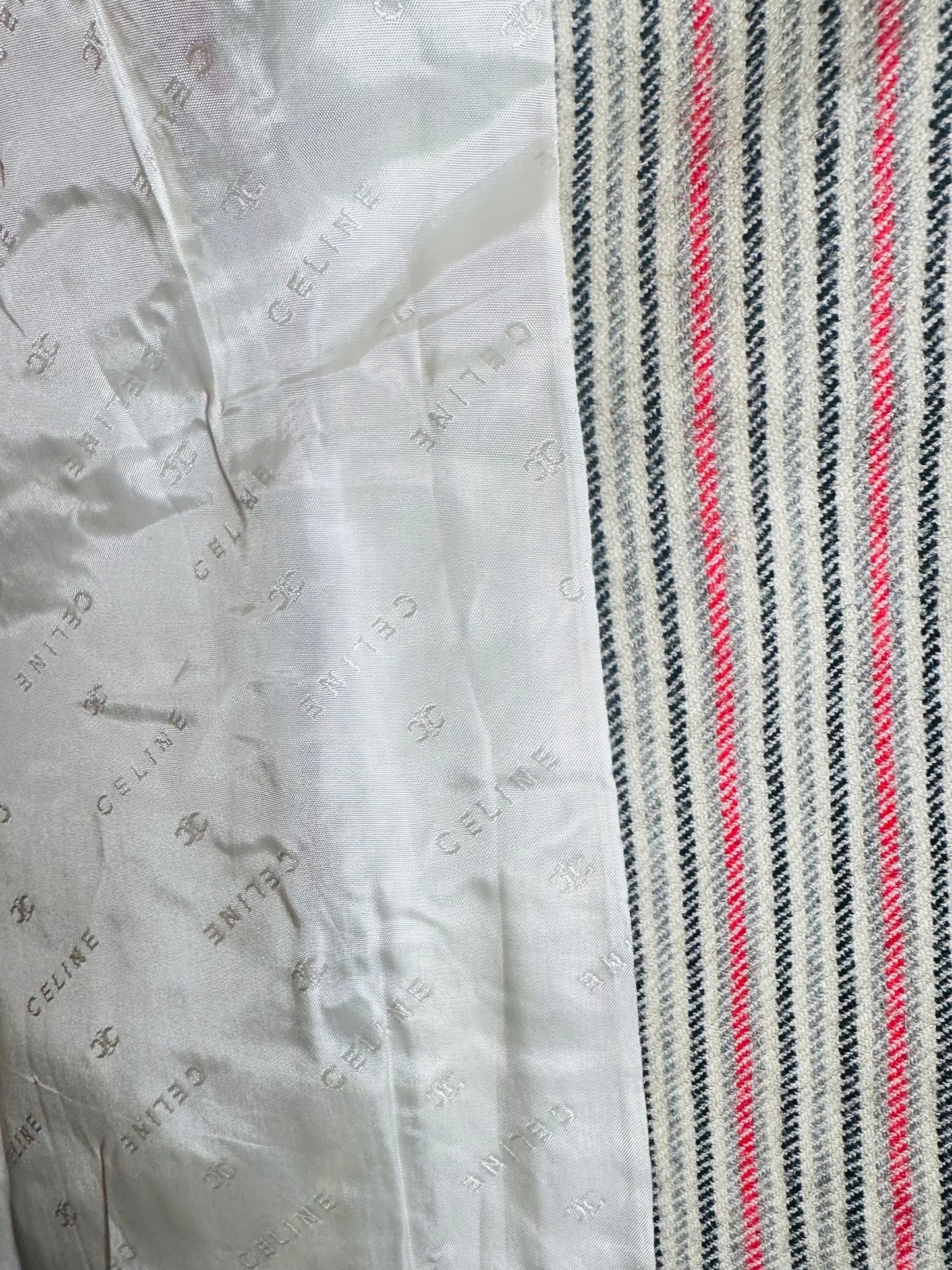 Blazer authentique Céline Paris en laine beige à rayures vintage
