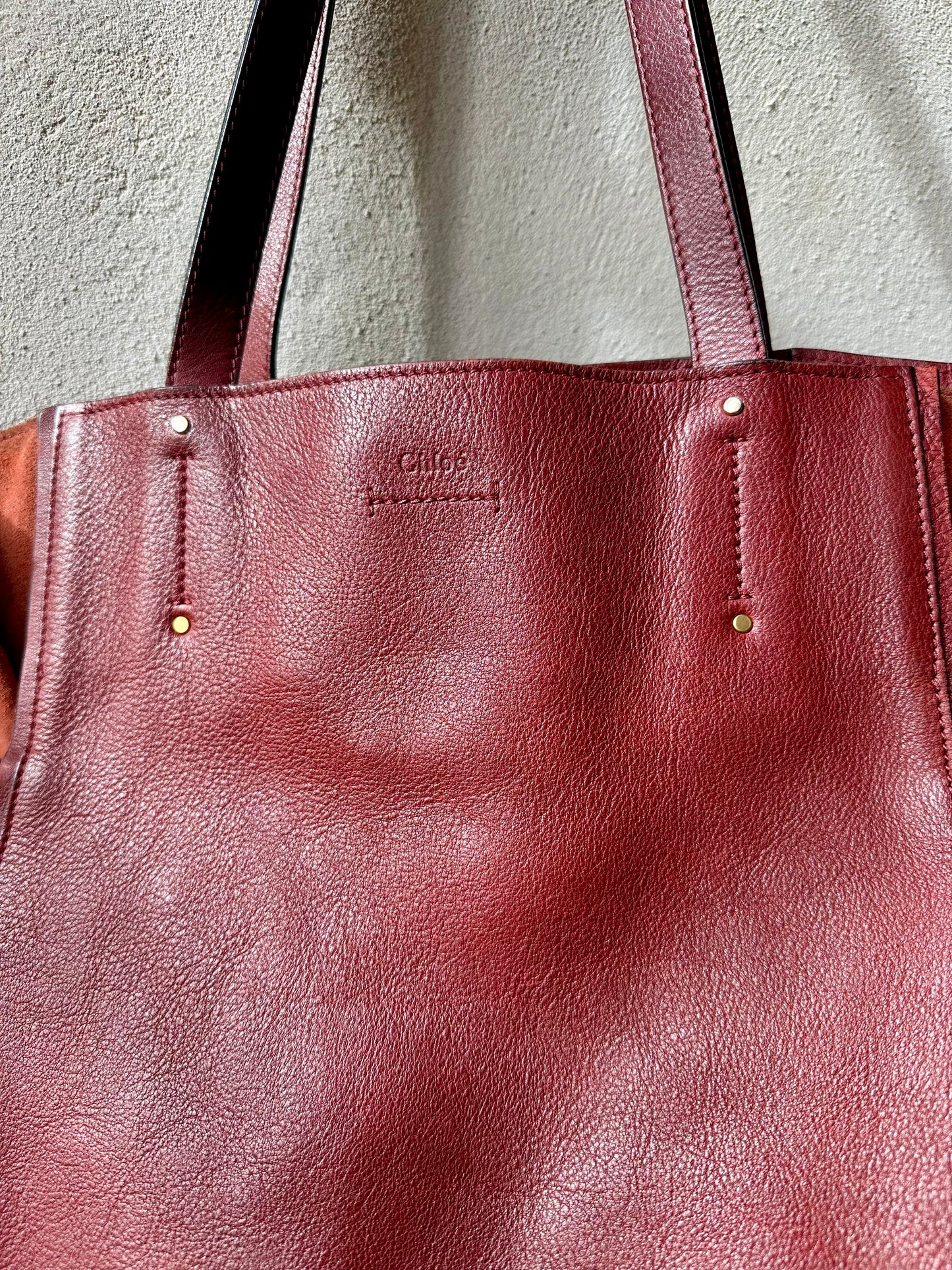 Sac authentique Chloé Cabas Milo en cuir bordeaux