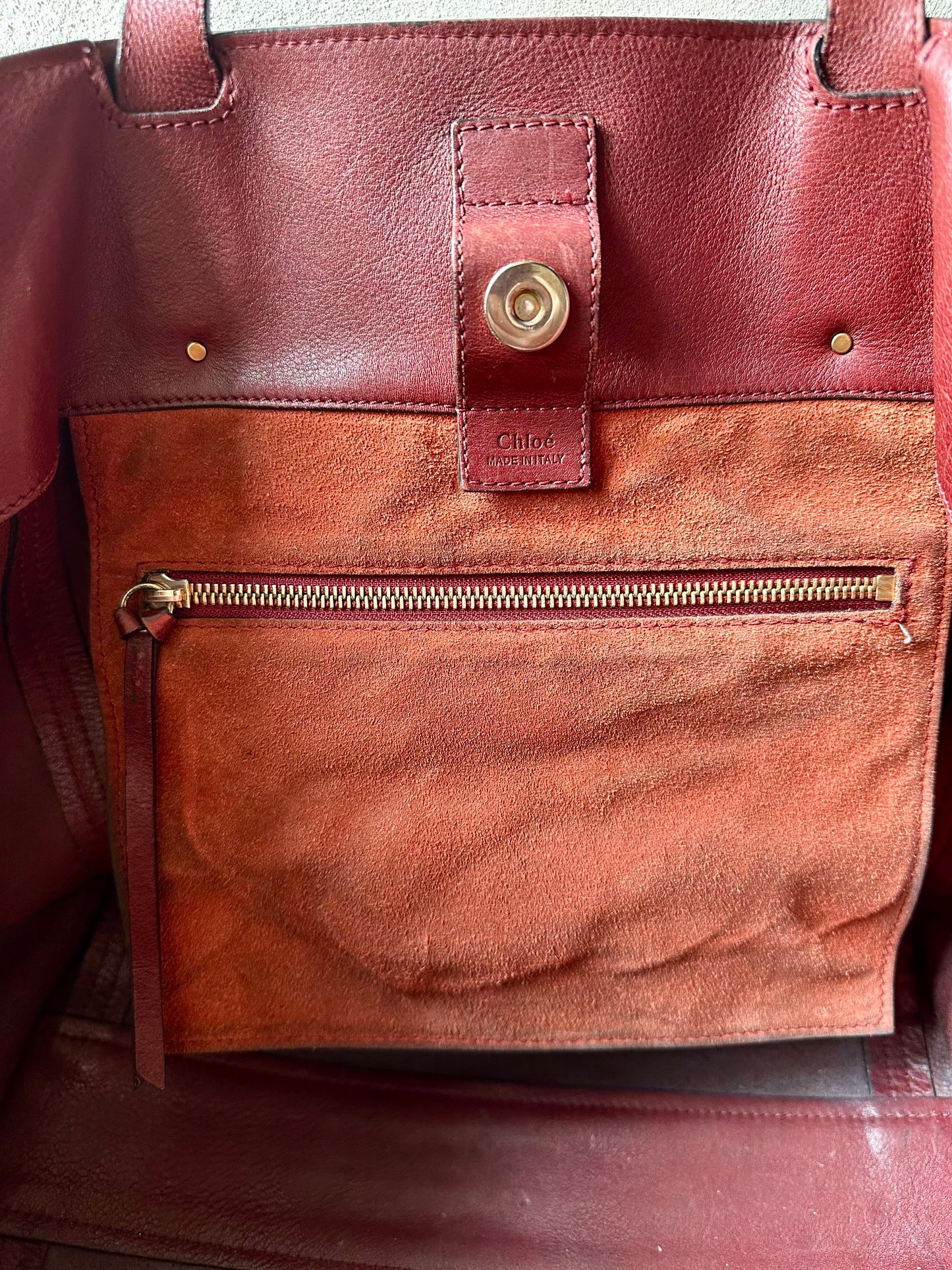Sac authentique Chloé Cabas Milo en cuir bordeaux