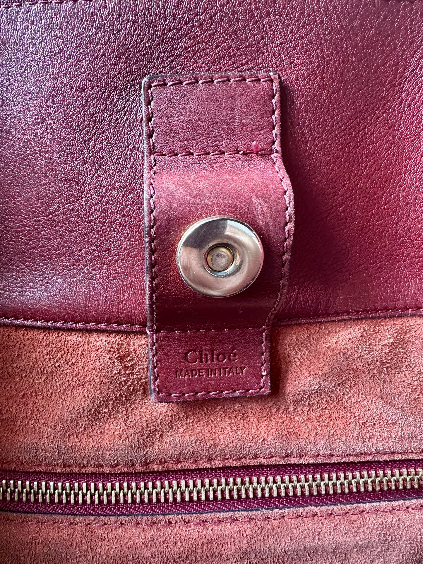 Sac authentique Chloé Cabas Milo en cuir bordeaux