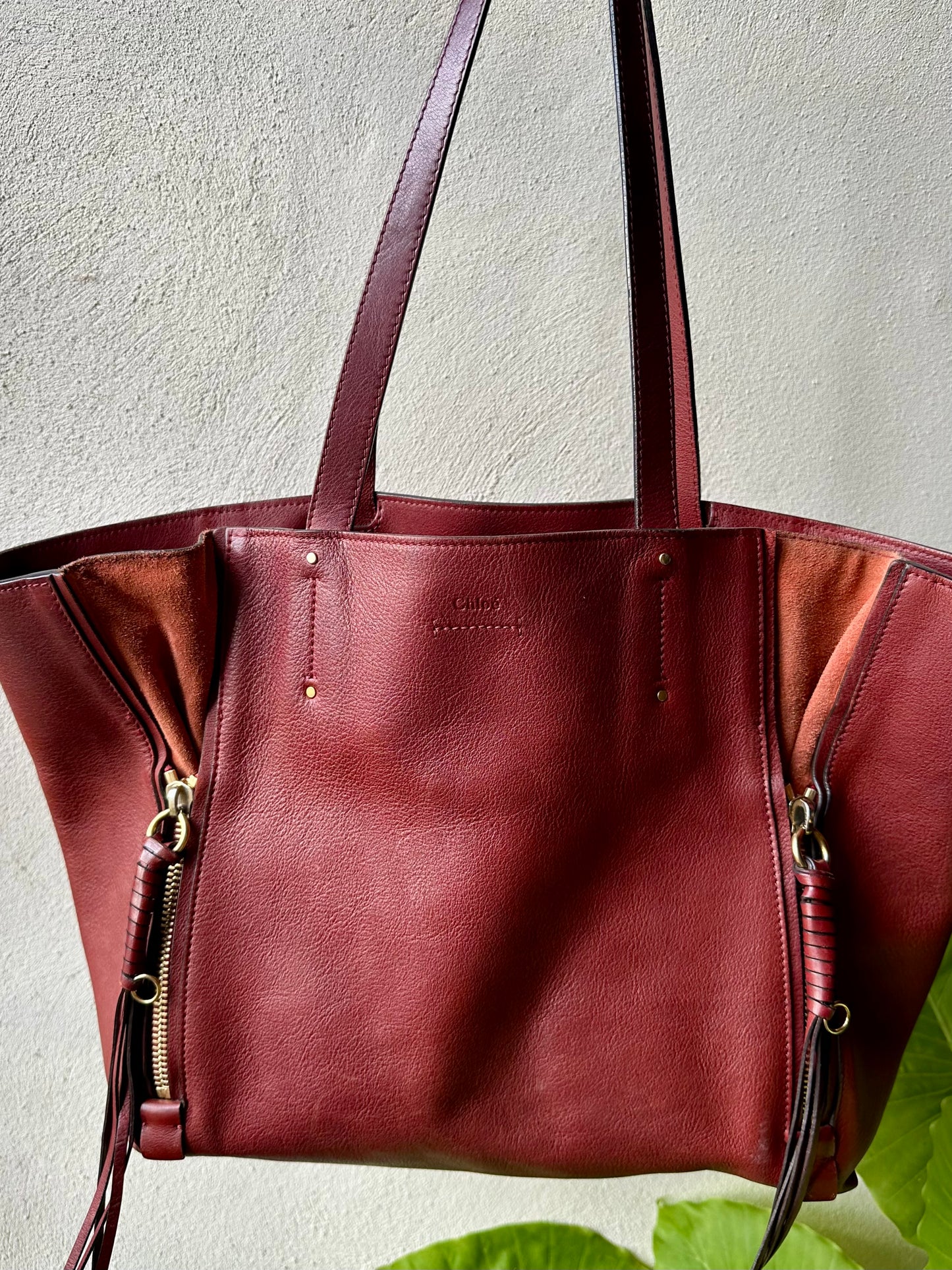Sac authentique Chloé Cabas Milo en cuir bordeaux