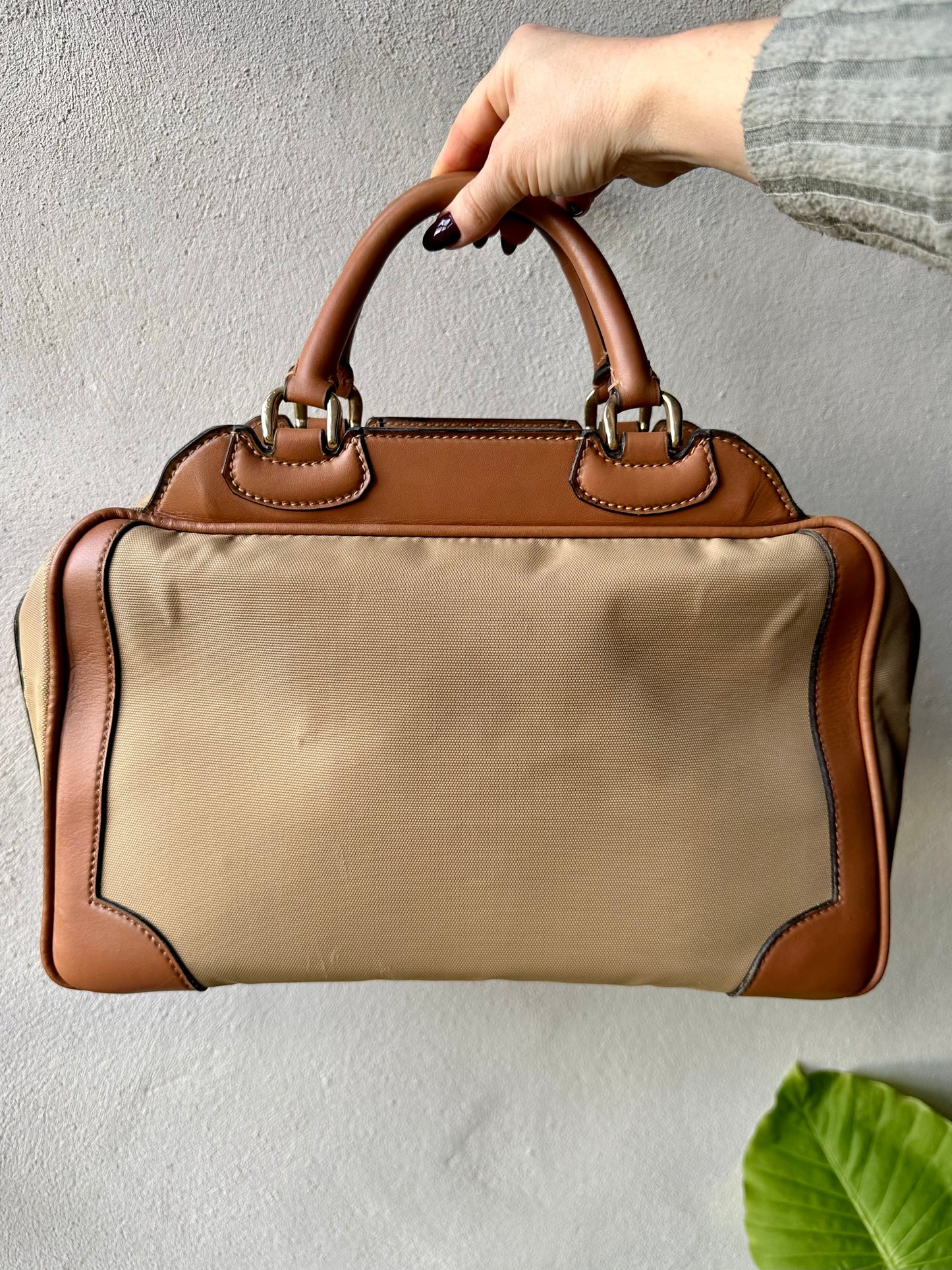 Sac docteur authentique Gucci en toile et cuir beige et camel vintage