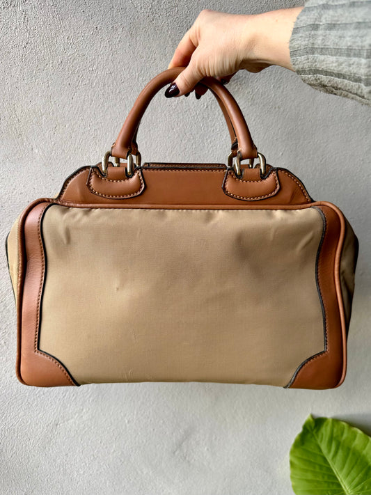 Authentic Gucci doctor bag in vintage beige and camel canvas and leather