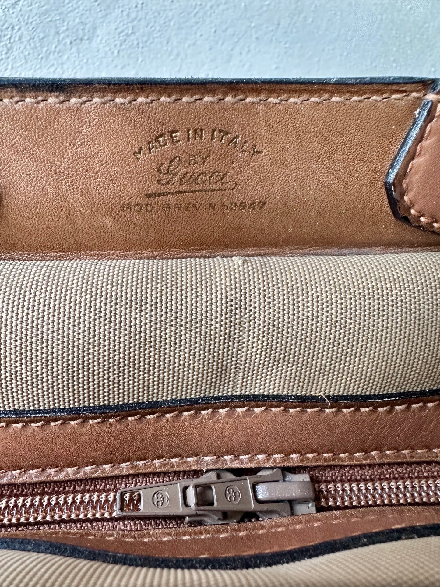 Sac docteur authentique Gucci en toile et cuir beige et camel vintage