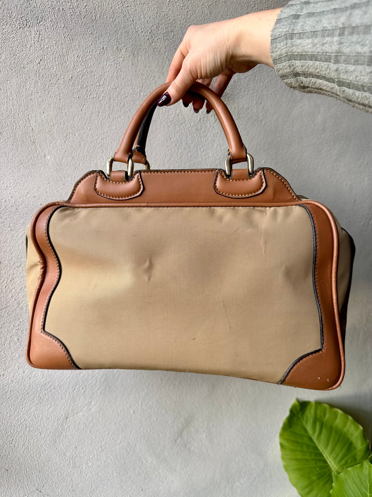 Sac docteur authentique Gucci en toile et cuir beige et camel vintage
