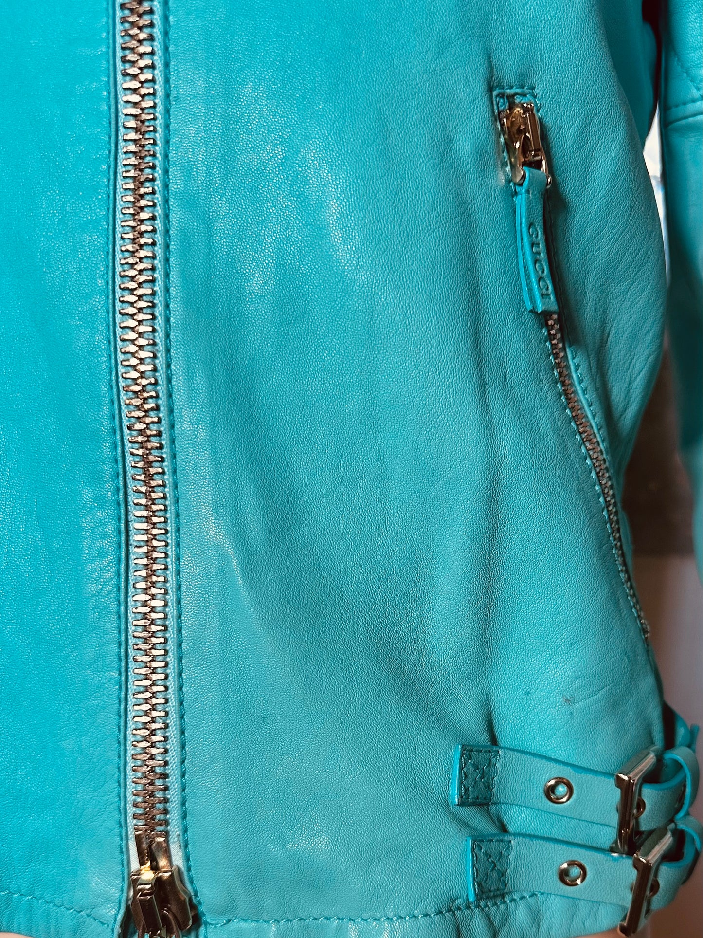 Perfecto veste biker authentique Gucci en cuir  turquoise