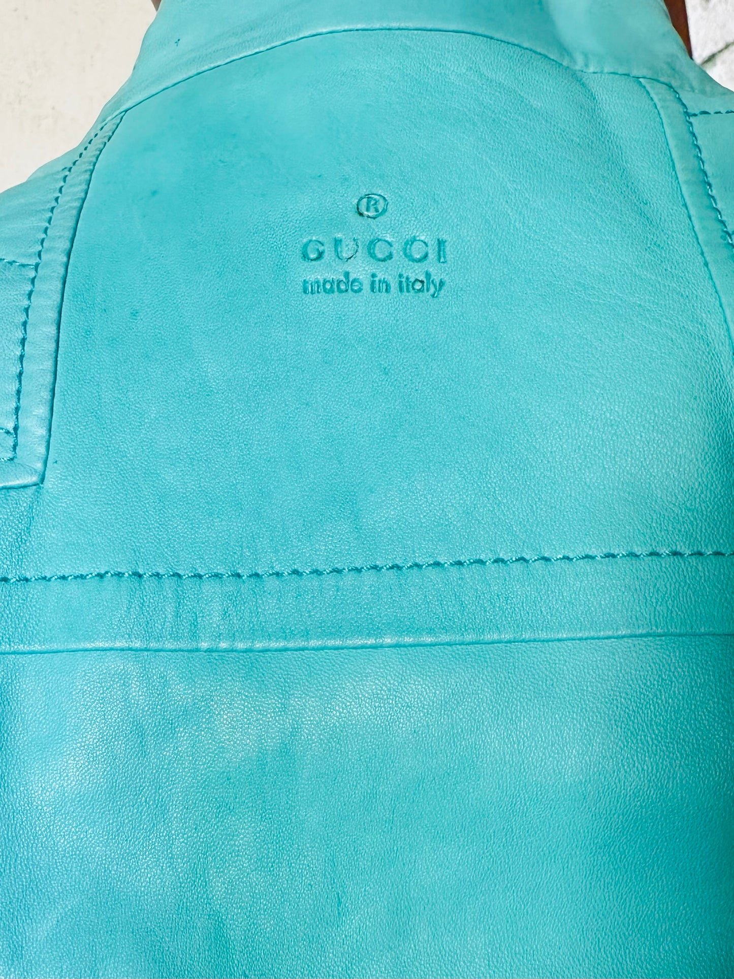 Perfecto veste biker authentique Gucci en cuir  turquoise