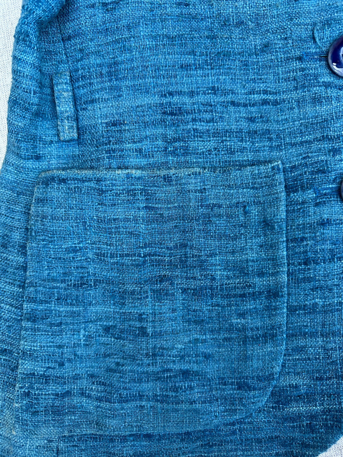 Tailleur Jupe Yves Saint Laurent en Lin Effet Flammé Bleu Vintage Authentique