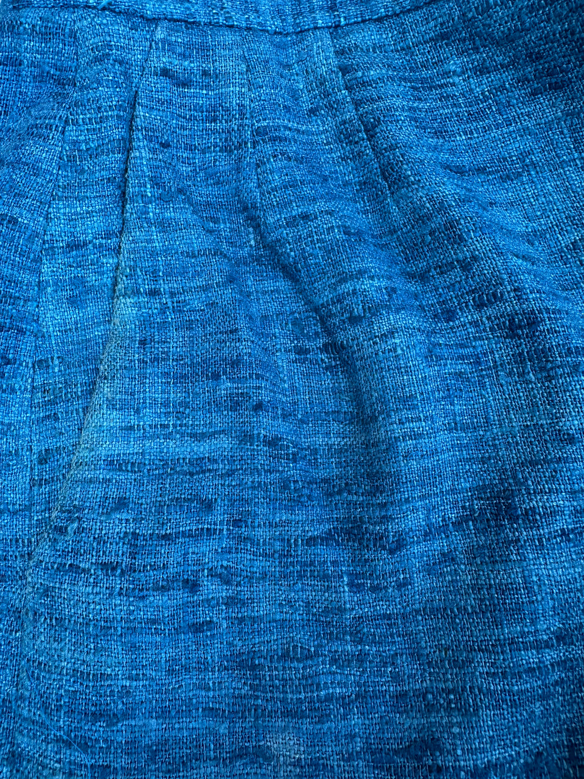 Tailleur Jupe Yves Saint Laurent en Lin Effet Flammé Bleu Vintage Authentique