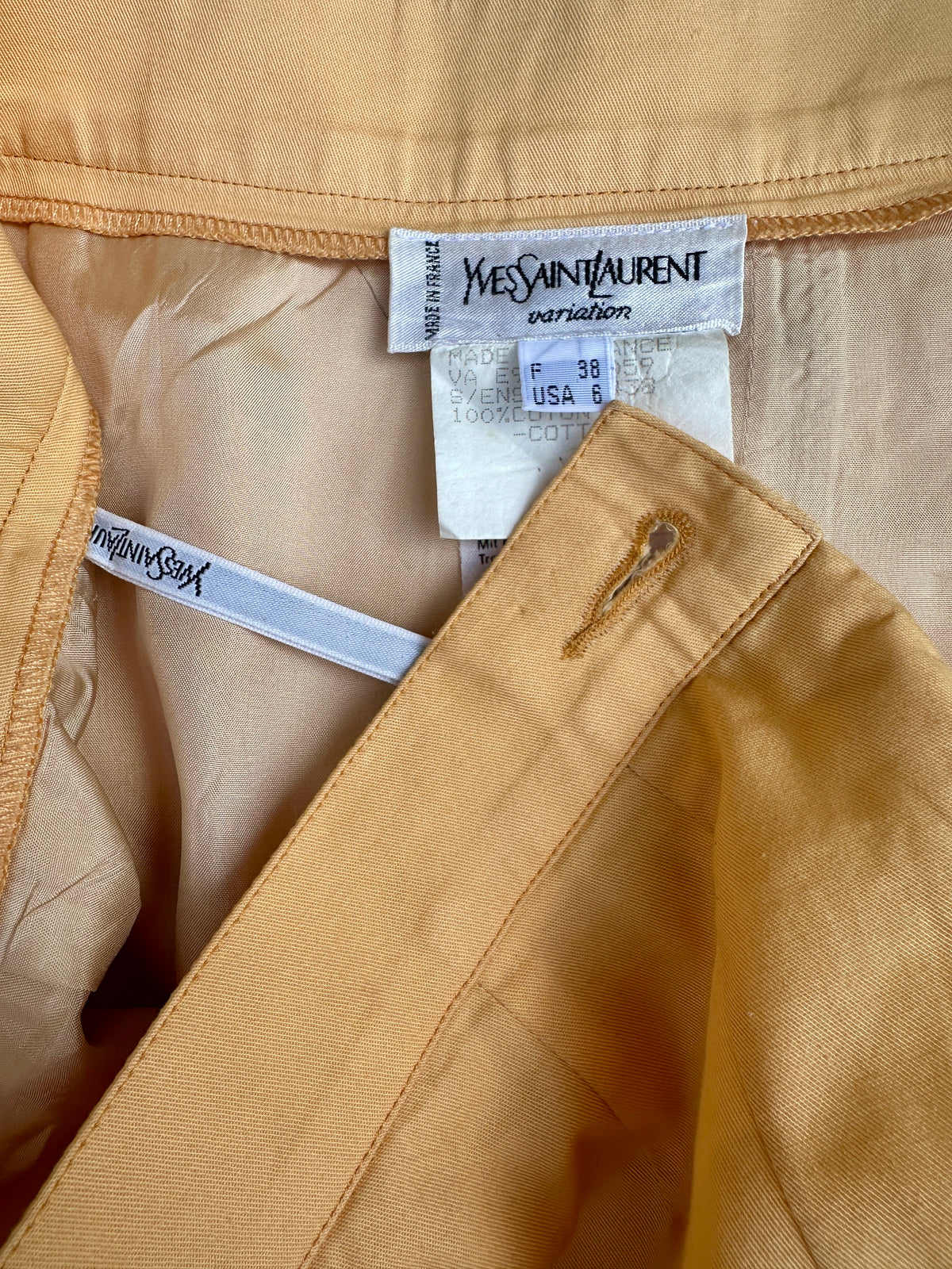 Jupe Crayon en Coton Abricot Vintage Authentique Yves Saint Laurent