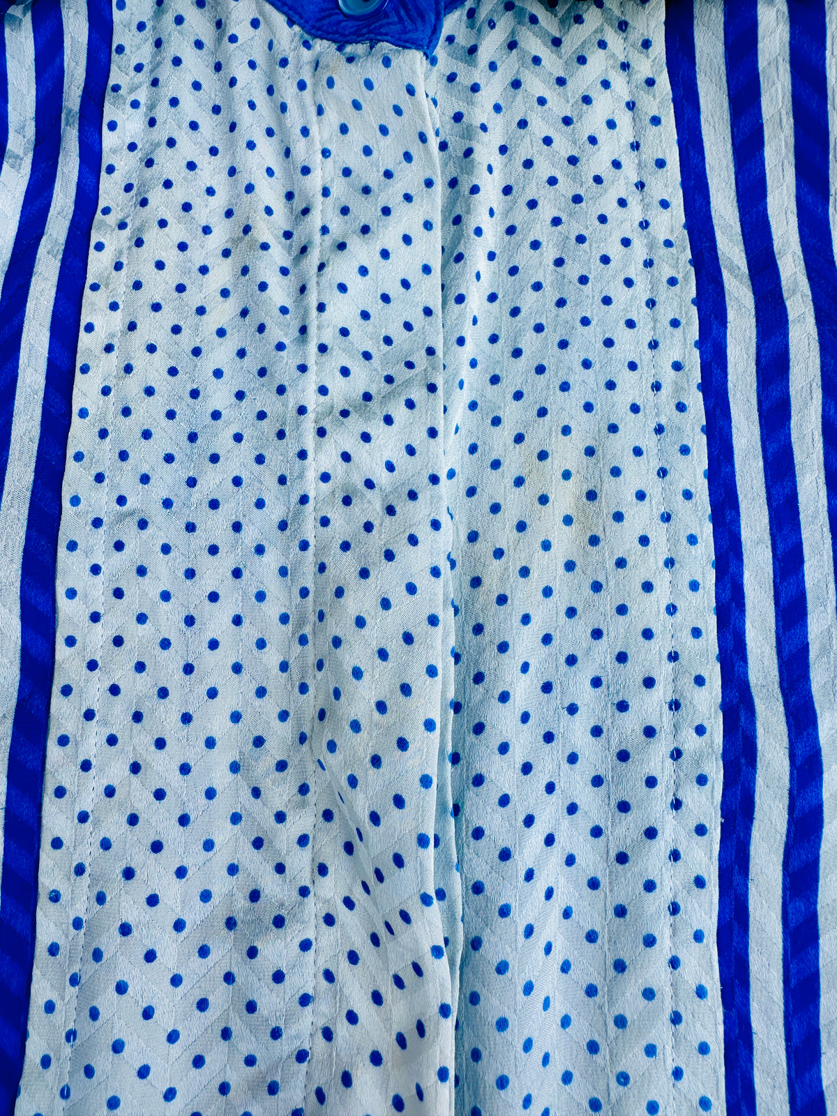 Louis Féraud Blue Striped Silk Blouse with Black Bow Vintage Authentic
