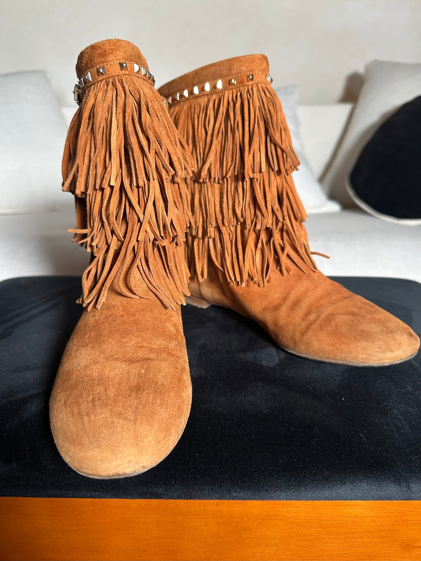 Bottes à franges Christian Dior en daim camel
