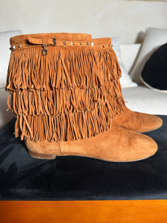 Bottes à franges Christian Dior en daim camel