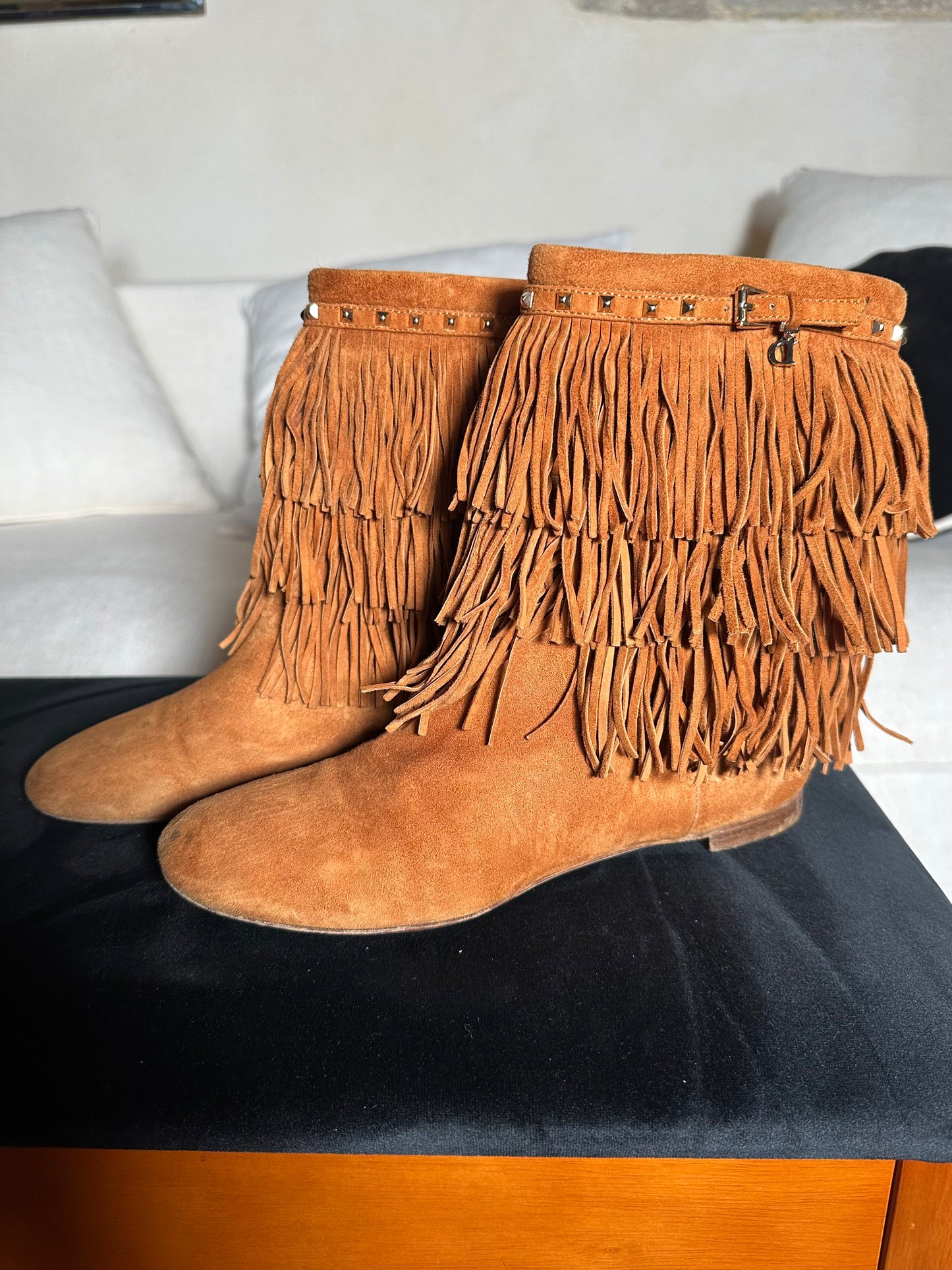 Bottes à franges Christian Dior en daim camel