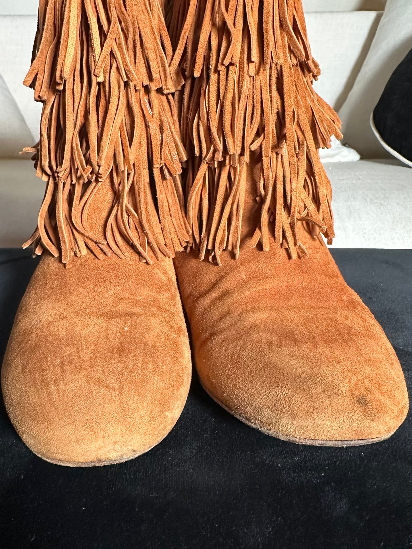 Bottes à franges Christian Dior en daim camel