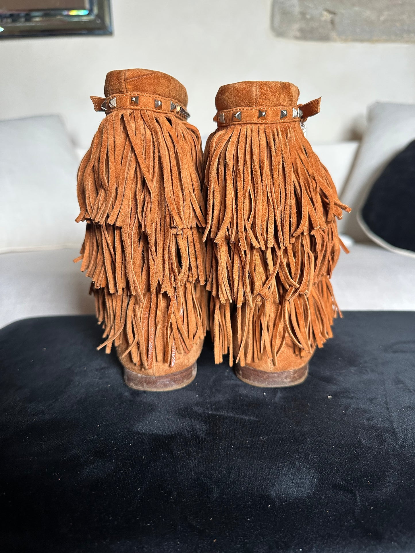 Bottes à franges Christian Dior en daim camel