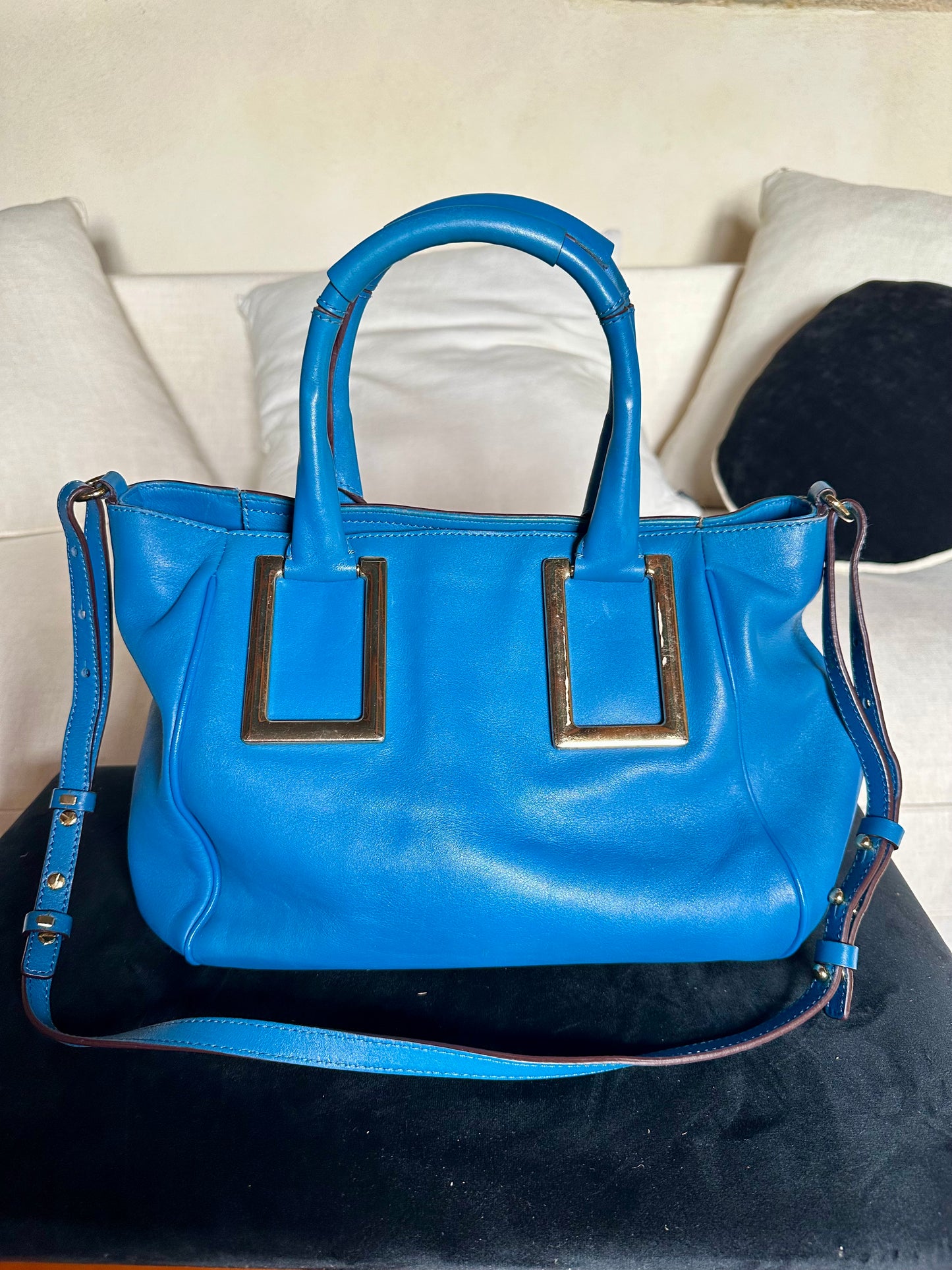 Sac Chloé Ethel authentique en cuir d’agneau bleu – grand format