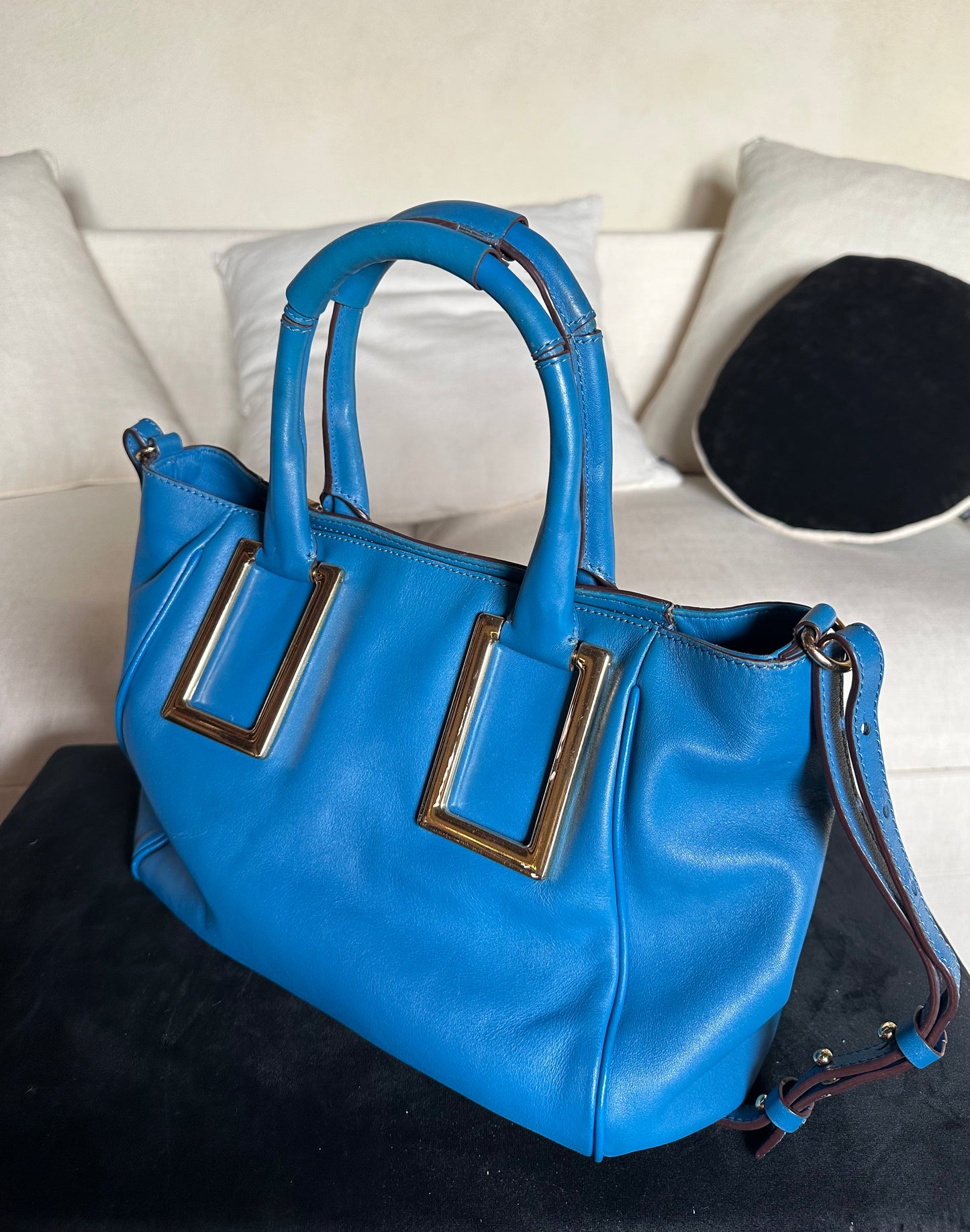 Sac Chloé Ethel authentique en cuir d’agneau bleu – grand format