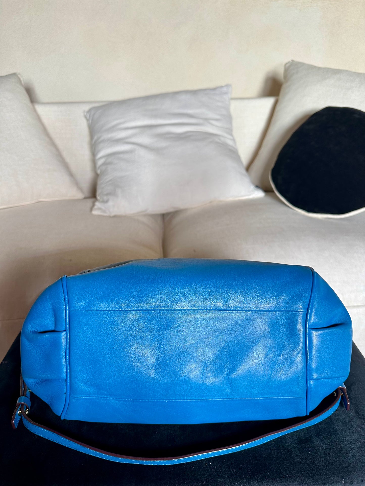 Sac Chloé Ethel authentique en cuir d’agneau bleu – grand format