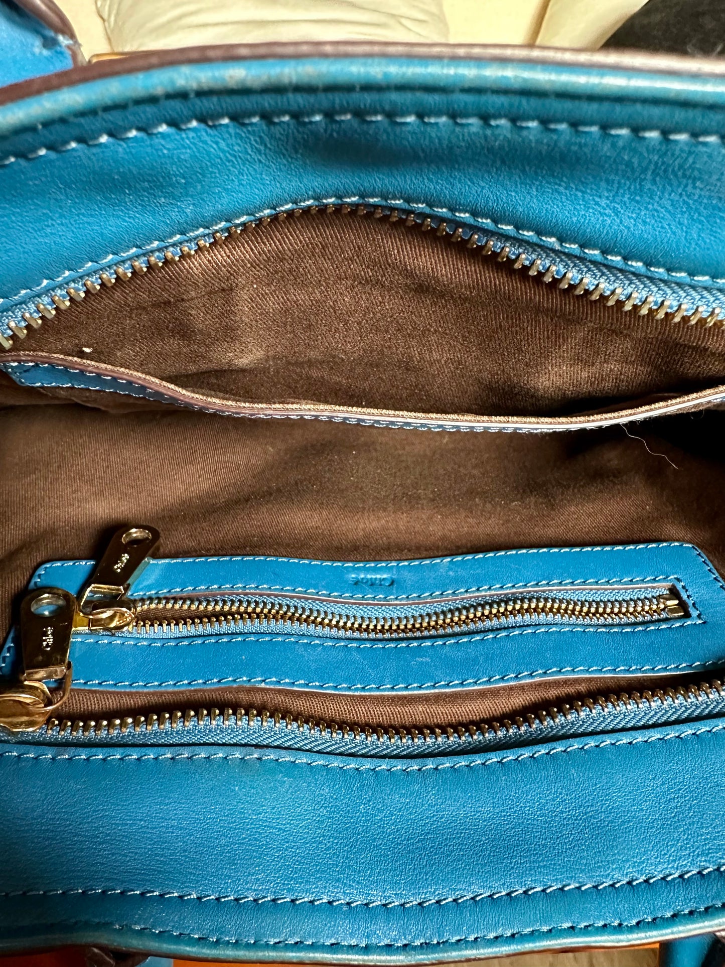 Sac Chloé Ethel authentique en cuir d’agneau bleu – grand format