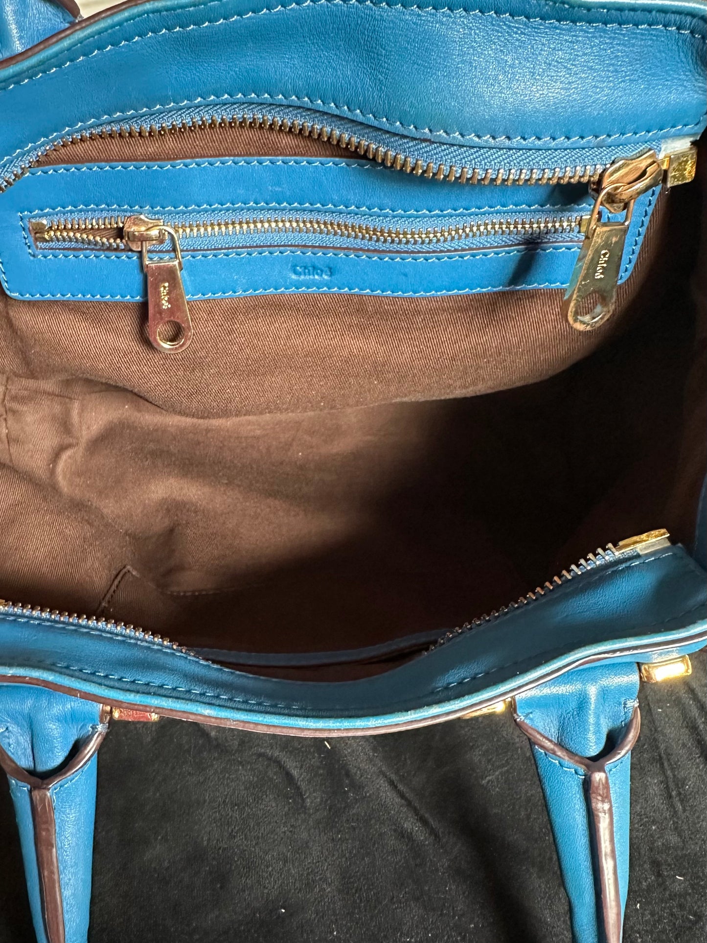 Sac Chloé Ethel authentique en cuir d’agneau bleu – grand format