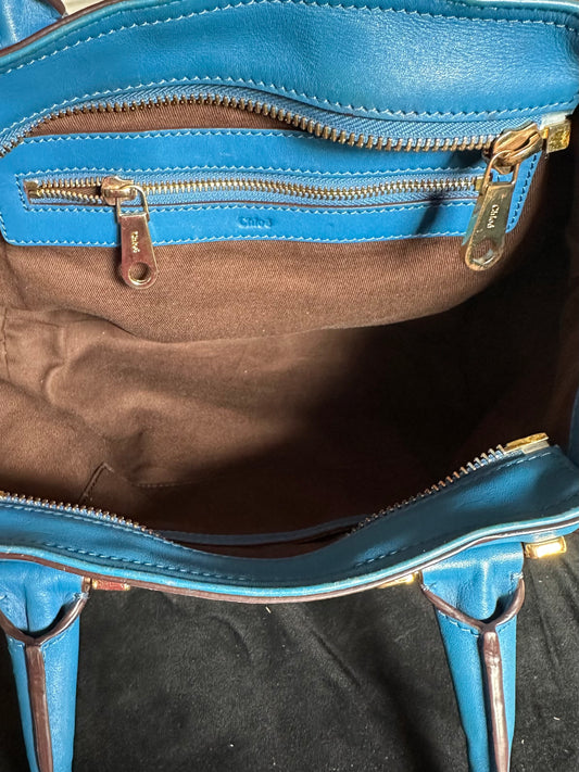 Chloé Ethel authentic lambskin bag in bright blue – large size