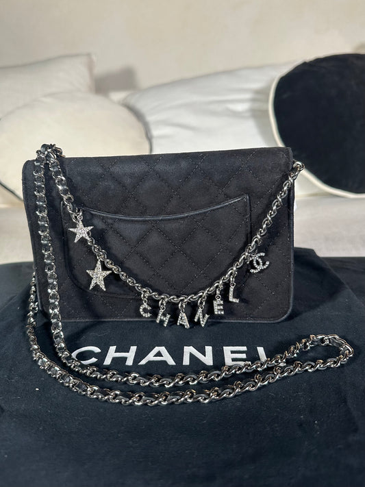 Chanel mini flap bag in authentic black suede