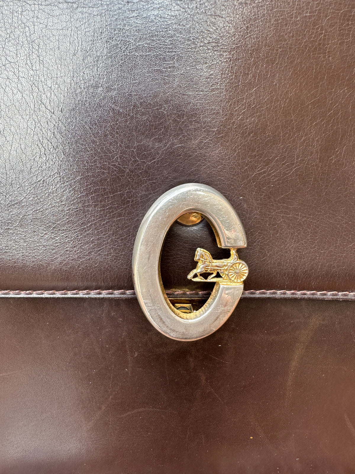 Sac en cuir marron Céline Horse Carriage / Sulky Box Vintage des années 1970