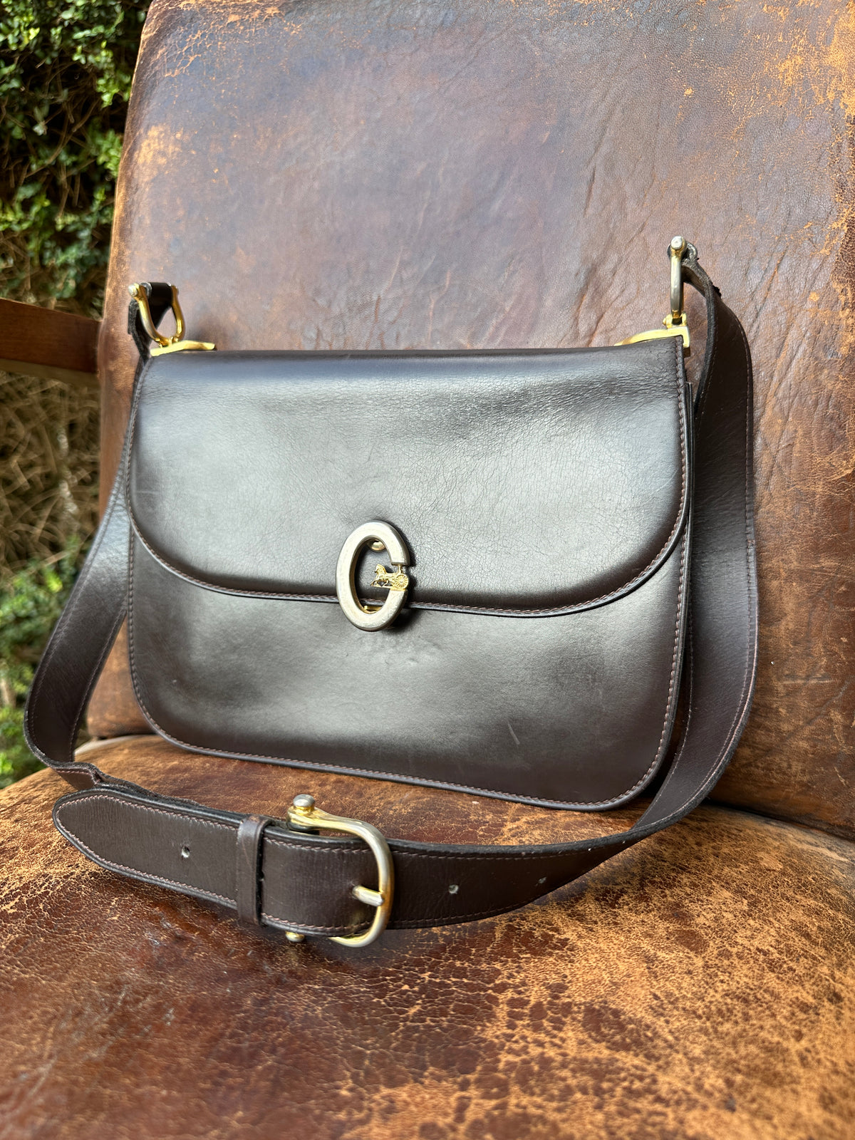 Sac en cuir marron Céline Horse Carriage / Sulky Box Vintage des années 1970