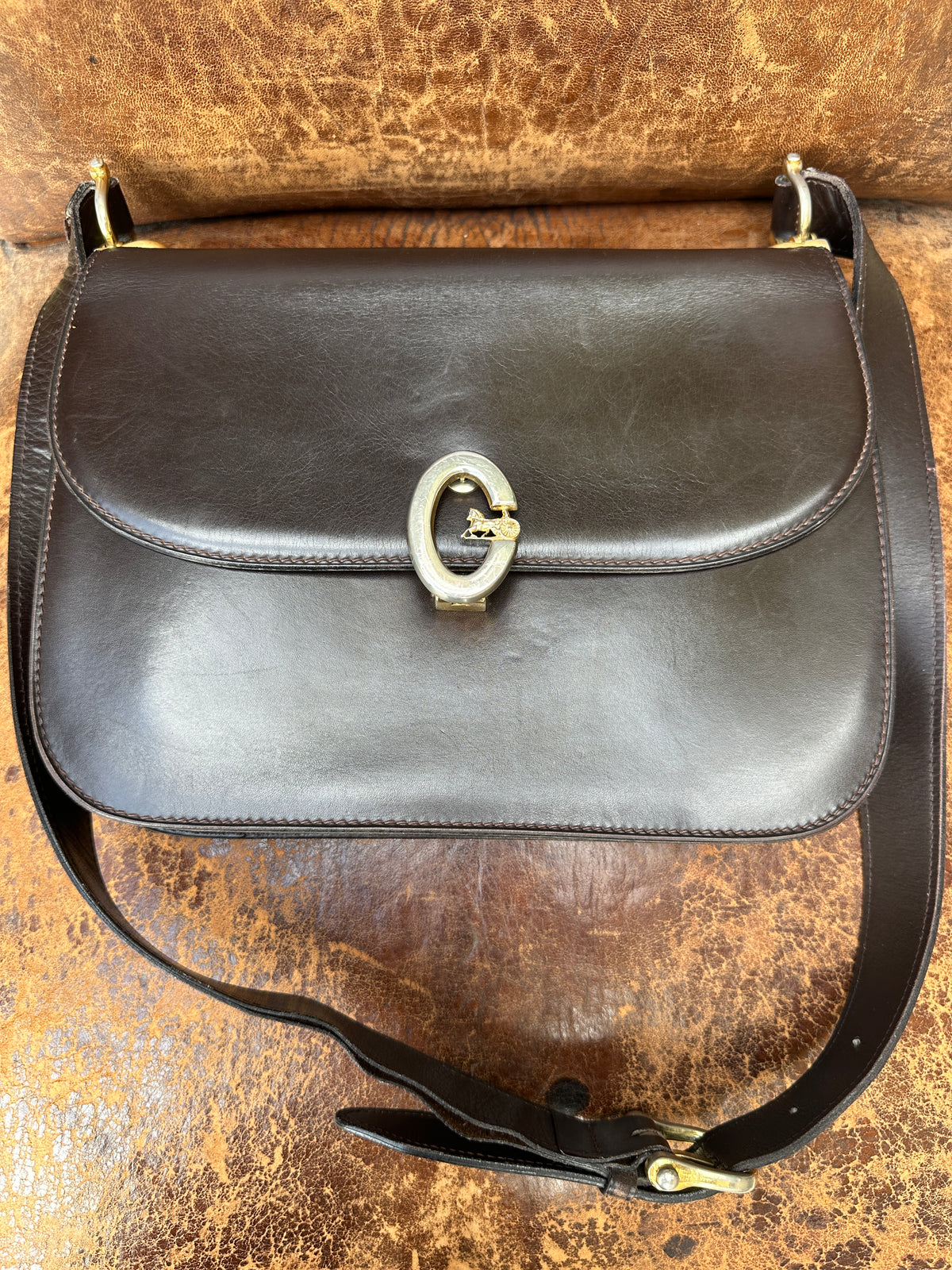 Sac en cuir marron Céline Horse Carriage / Sulky Box Vintage des années 1970